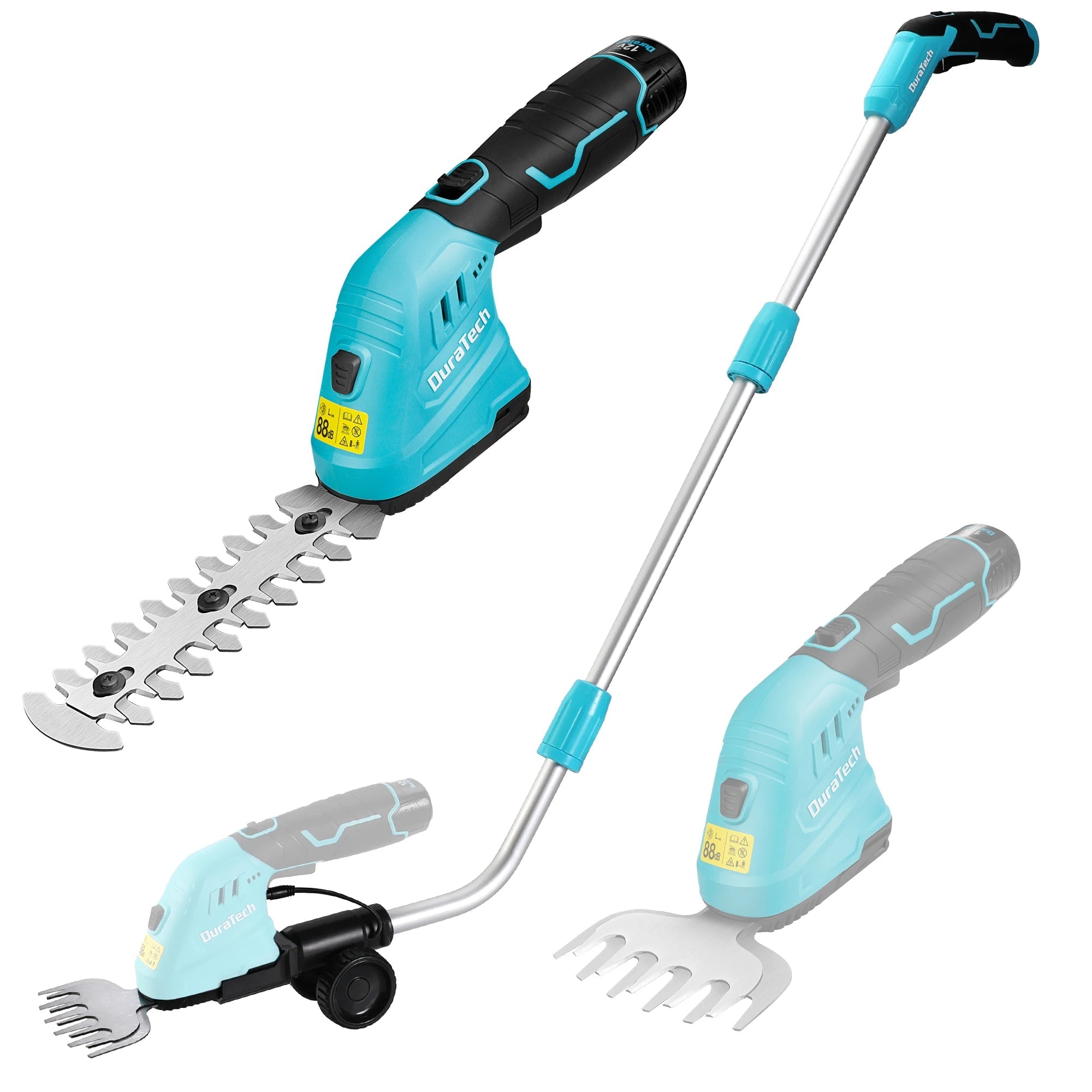 12V 2-in-1 Cordless Grass Shear &Shrubbery Trimmer with Wheeled Extension Pole Garden Tool