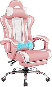 Gaming Chair, Video Game Chair with Massage Lumbar Support and Footrest Height Adjustable Ergonomic Computer Chair with Swivel