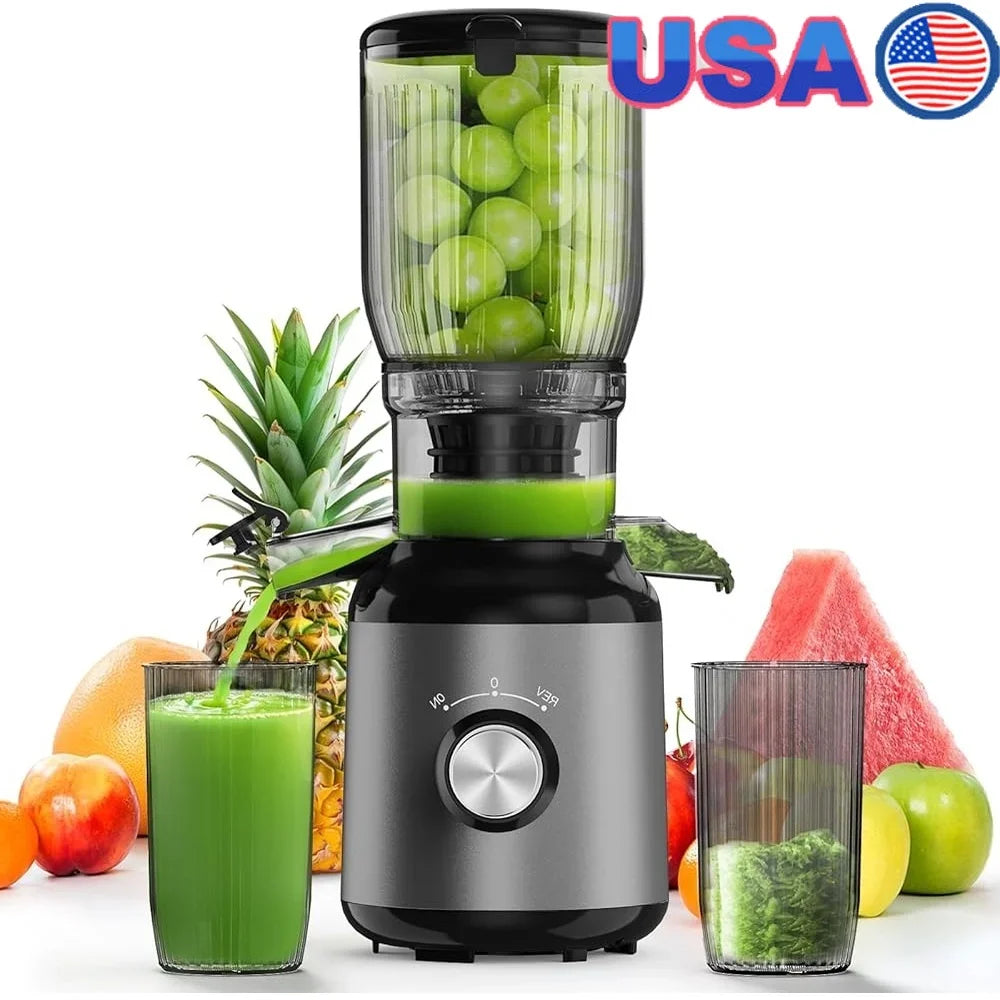 Masticating Cold Press Juicer Machines 5.3 Inch Wide Feed Chute Juice Extractor High Output Easy Clean Whole Fruit Juicing