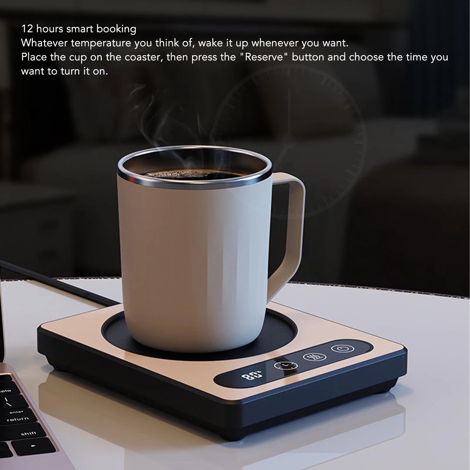 Coffee Cup Heater 36W Touch Control 12h Timing Smart Coffee Mug Heater for Coffee Beverage Milk Tea Hot Chocolate Silver