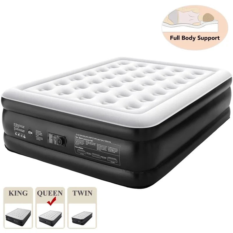 Ophanie Queen Air Mattress, 18-Inch Elevated Inflatable Bed with Built-in Pump, Puncture-Resistant, Quick Inflation/Deflation