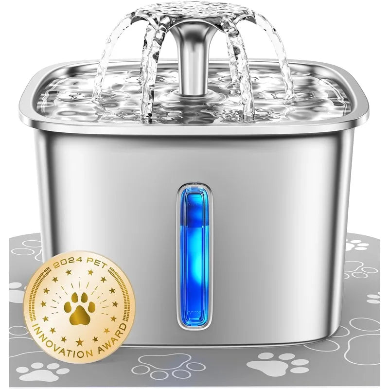 Innovation Award Winner Stainless Steel Cat Water Fountain, 95oz/2.8L Automatic Pet Fountain Dog Water Dispenser
