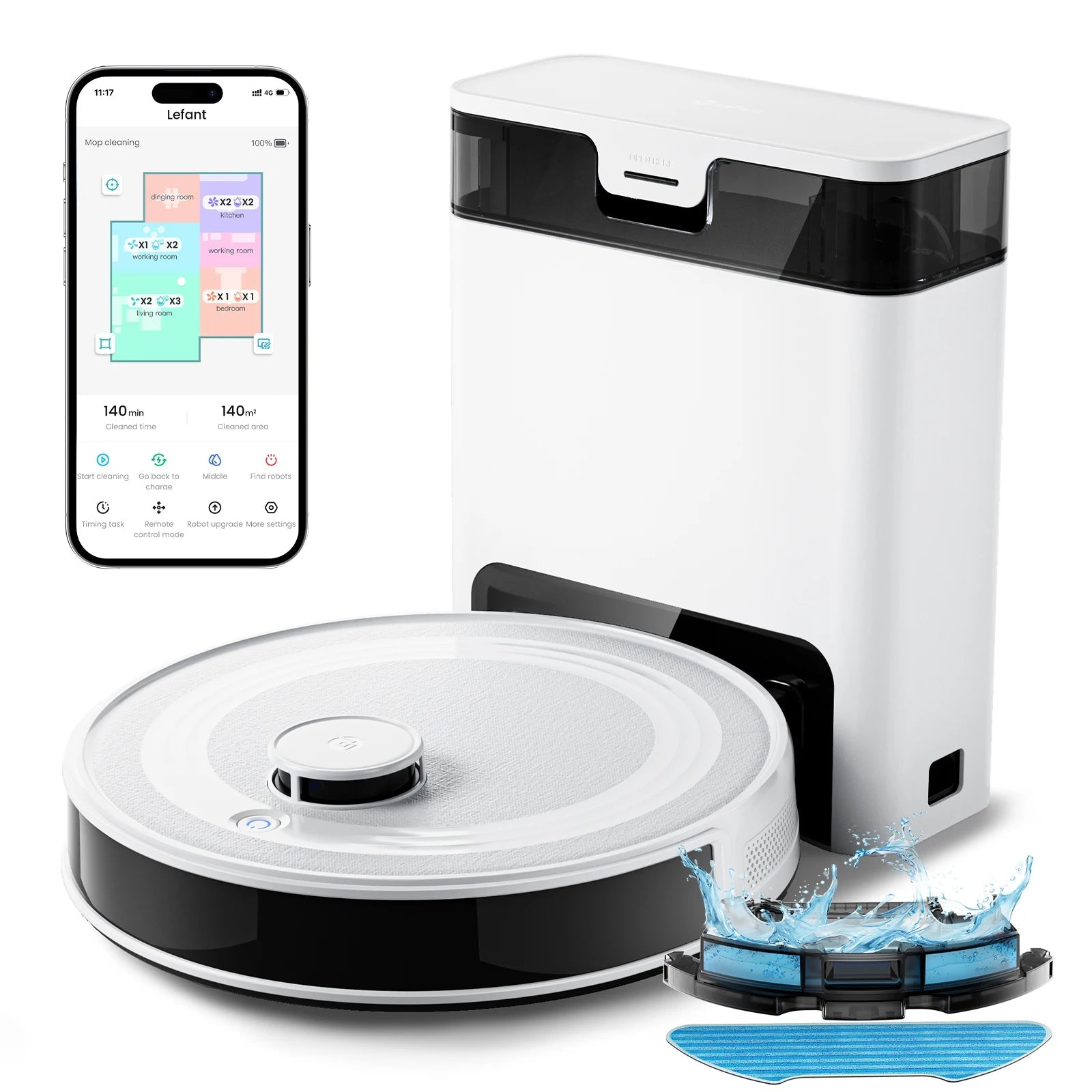 Robot Vacuum with Mop,Self-Emptying, 6000Pa , DTOF Laser Navigation, PSD Obstacle Avoidance, Wi-fi/Alexa Control
