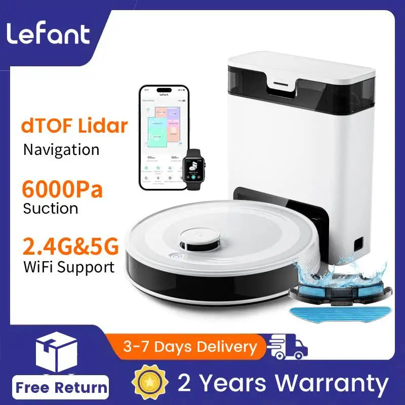 Robot Vacuum with Mop,Self-Emptying, 6000Pa , DTOF Laser Navigation, PSD Obstacle Avoidance, Wi-fi/Alexa Control