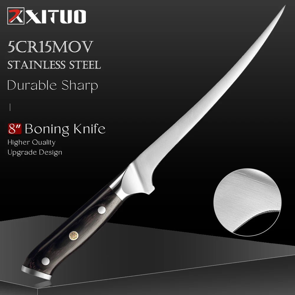8 Inch Boning Knife Stainless Steel Sharp Deboning Knife for Meat Cutting, Brisket Knife,Flexible Blade Curved Fish Fillet Knife