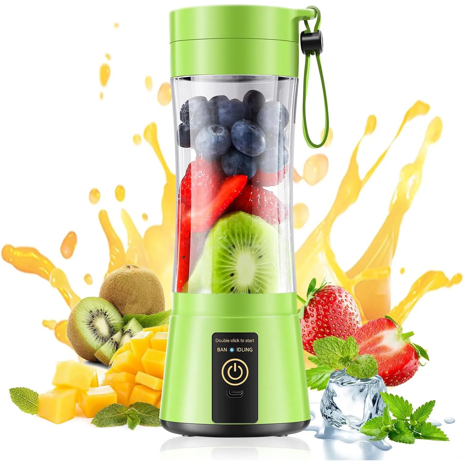 Cordless Portable Personal Size Blender - Mini Blender Make Smoothies and Shakes, 380Ml BPA Free Travel Cup for Office/Home/Gym
