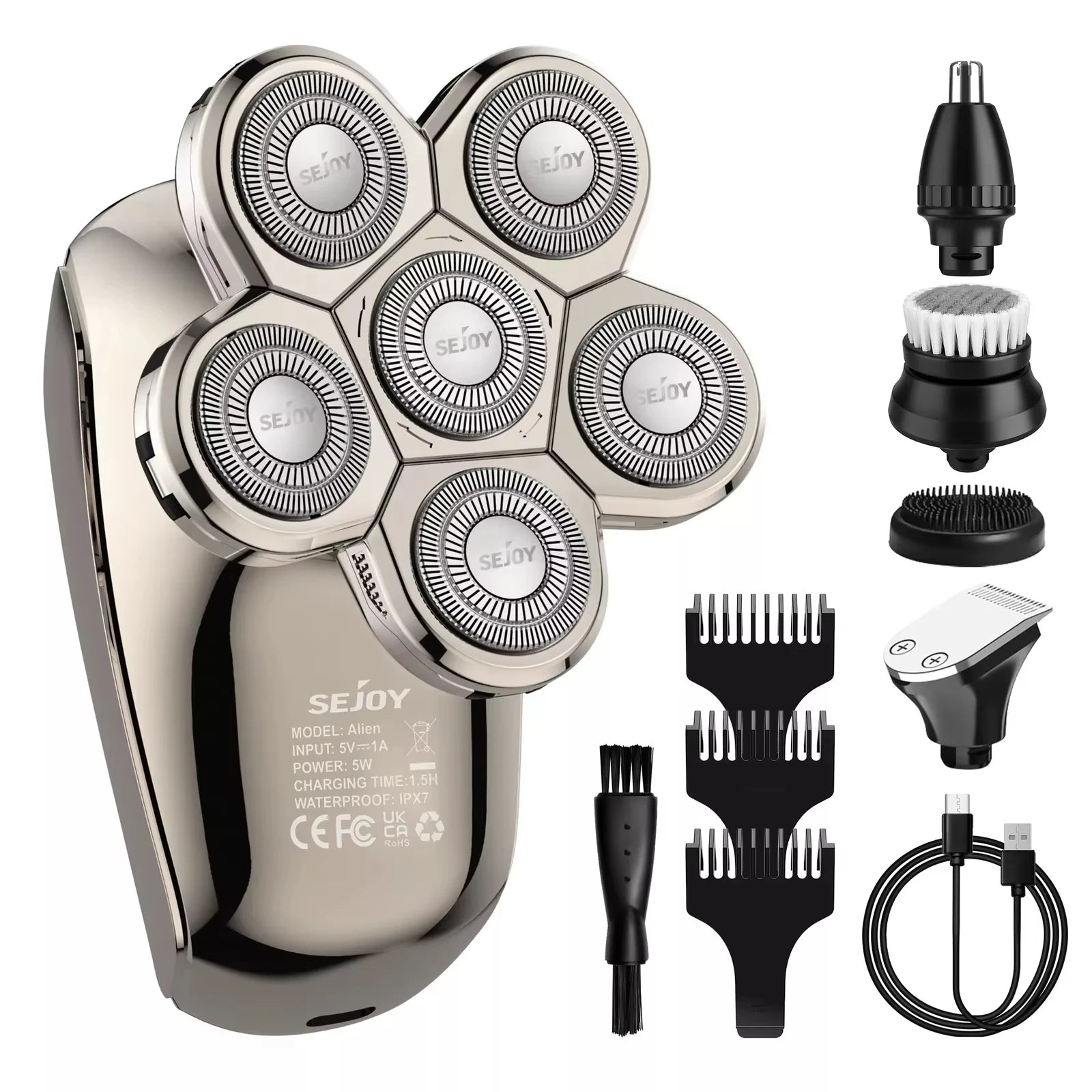 Electric Shaver Hair Clipper 5IN1 Beard Trimmer Bald Head Shaver Wet & Dry Men's Electric Hair Trimmer