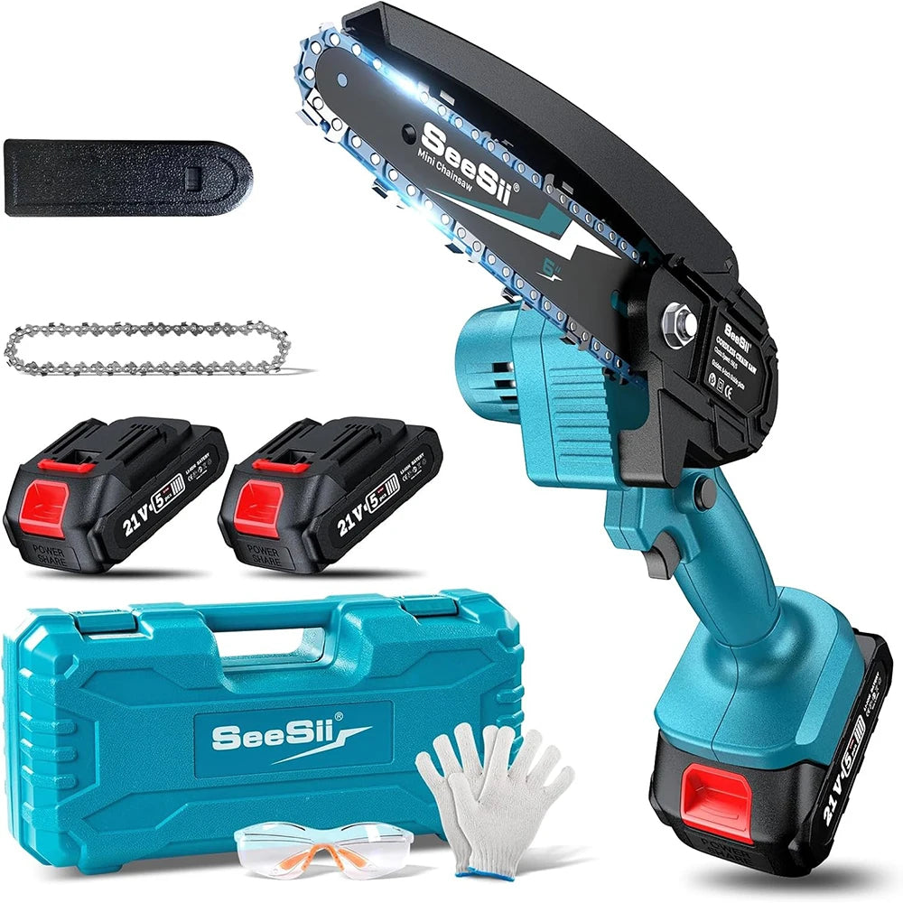 Mini Chainsaw Cordless 6-inch Handheld Electric Power Chain Saw for Garden Tools Tree Trimming Wood Cutting Best Gifts