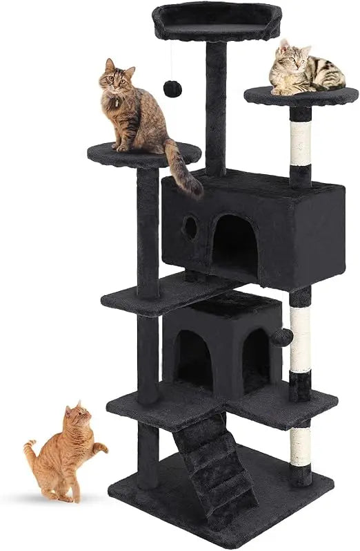 FDW Cat Tree 54in Cat Tower Multi-Level Durable Cat Scratching Post & Cozy Fun Cat Jumping Platform Space Saving Cat Condo Pet P