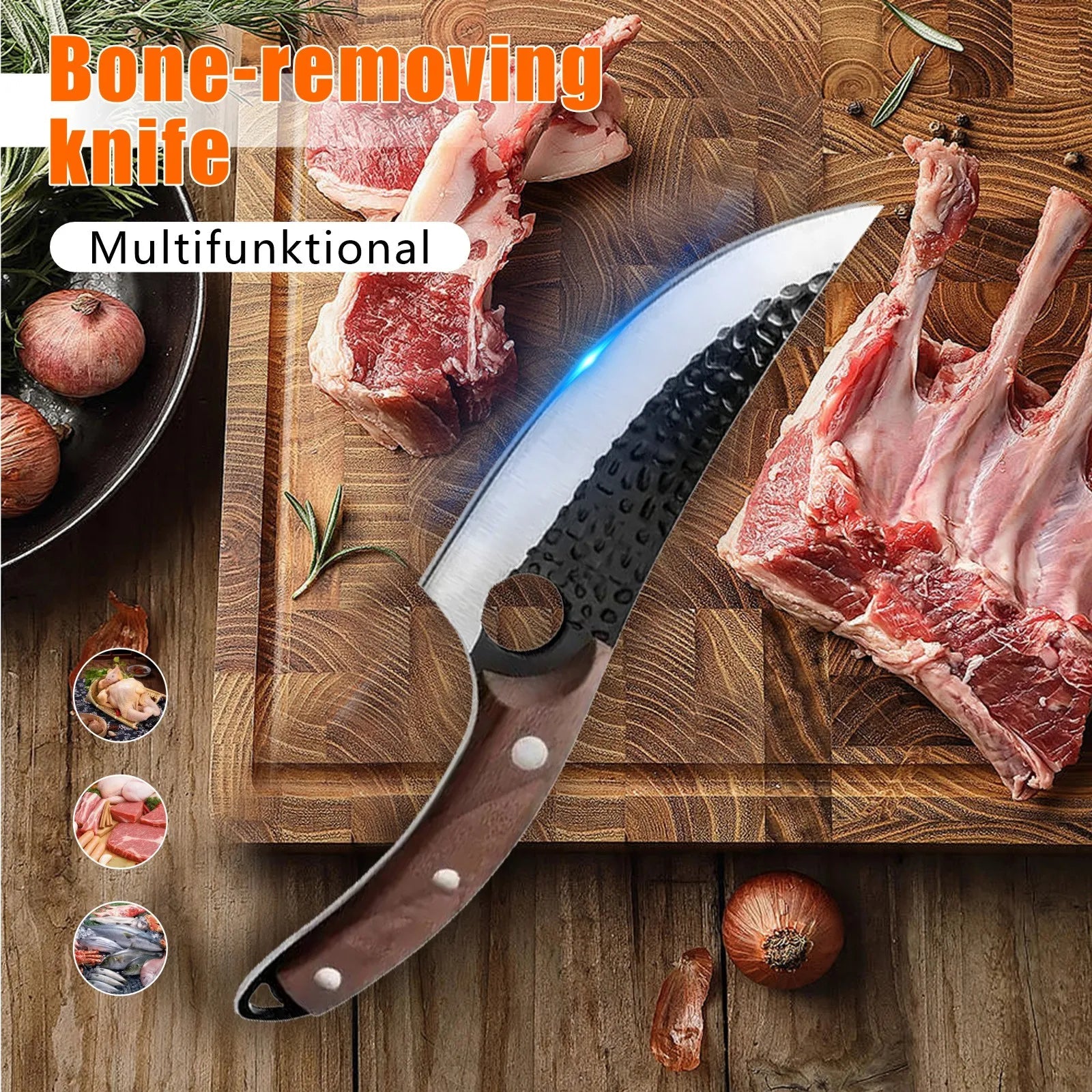 Sharp and wear-resistant boning knife, ultra-sharp stainless steel fixed blade, outdoor, gift, kitchen standing