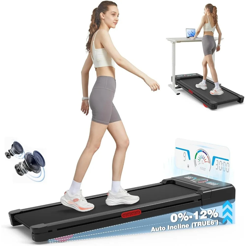 Upgraded version-Walking Pad Treadmill with 12% 9-Level Auto Incline, 450 lbs Capacity RGB LED Screen, Bluetooth Speaker Under