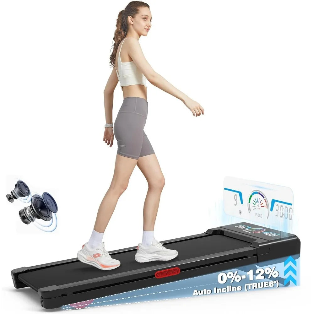 Upgraded version-Walking Pad Treadmill with 12% 9-Level Auto Incline, 450 lbs Capacity RGB LED Screen, Bluetooth Speaker Under