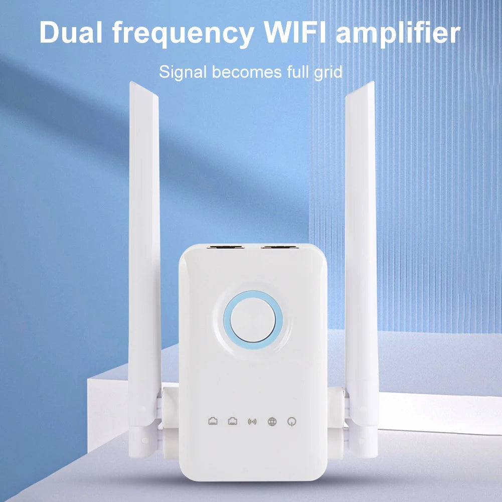 1200Mbps Signal Booster 5G Wireless WiFi Repeater 4 High-Gain Antennas Wi-Fi Amplifier Dual Band 5GHz 2.4GHz Wifi Range Extender