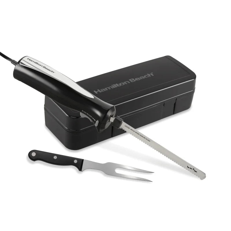 Electric Knife Set with Cool-Touch Ergonomic Handle, Stainless Steel Blades, Fork and Storage Case, 74277-W