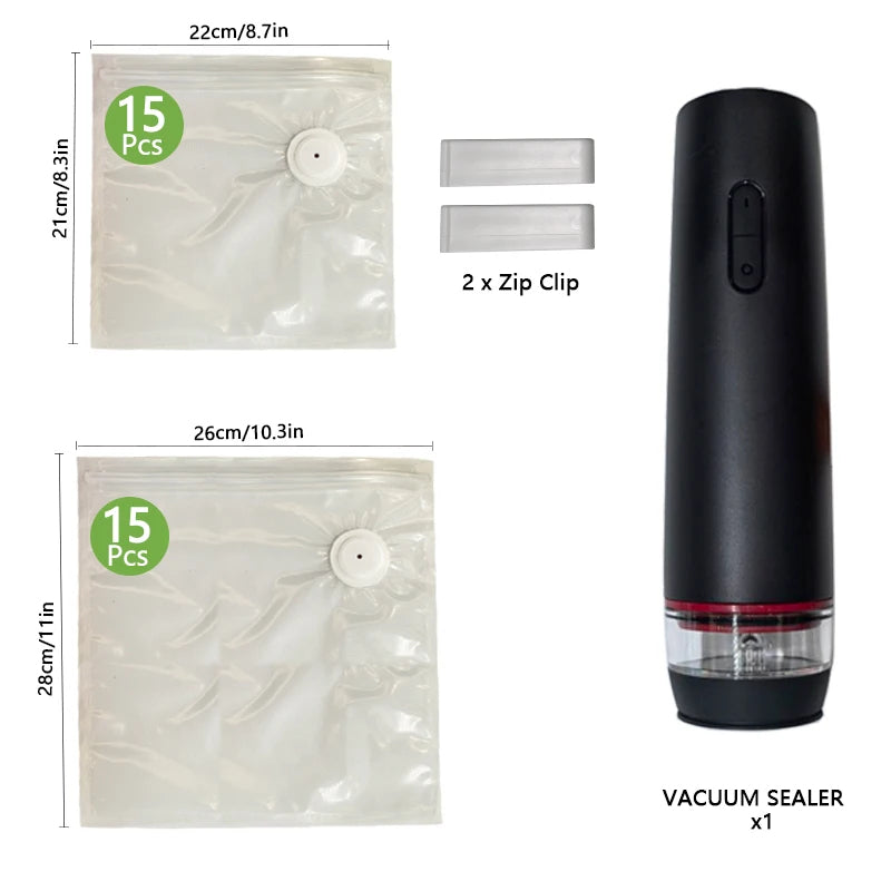 Handheld Vacuum Sealer with 30 Reusable Food Bags,2 Sealing Clips,Food Storage Bags Sous Vide Bags,Usb Rechargeable Bpa Free