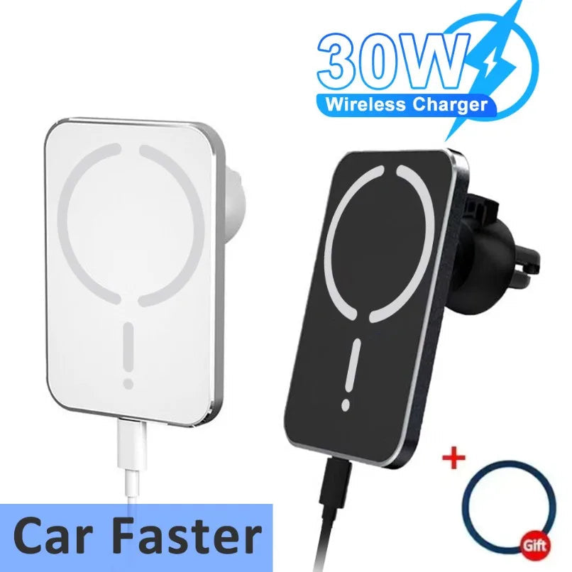 Wireless Charging Magnetic Air Outlet Phone Holder Stand 30W Quick Charging Pad For Magsafe iPhone 16 15 14 13 12 Pro Max 12 XS