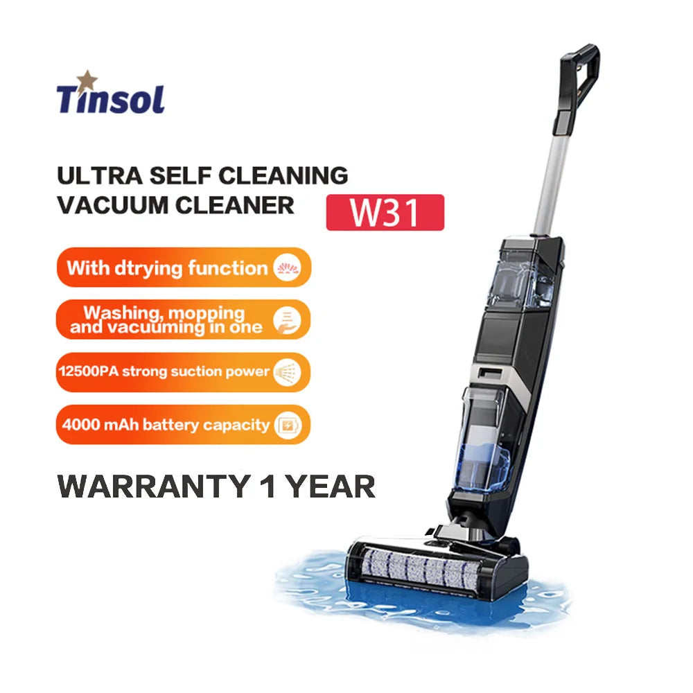 12500Pa Cordless Wet & Dry Vacuum Cleaner with Drying, Multi-Surface Smart Cordless Mop Floor Cleaner Self-Cleaning