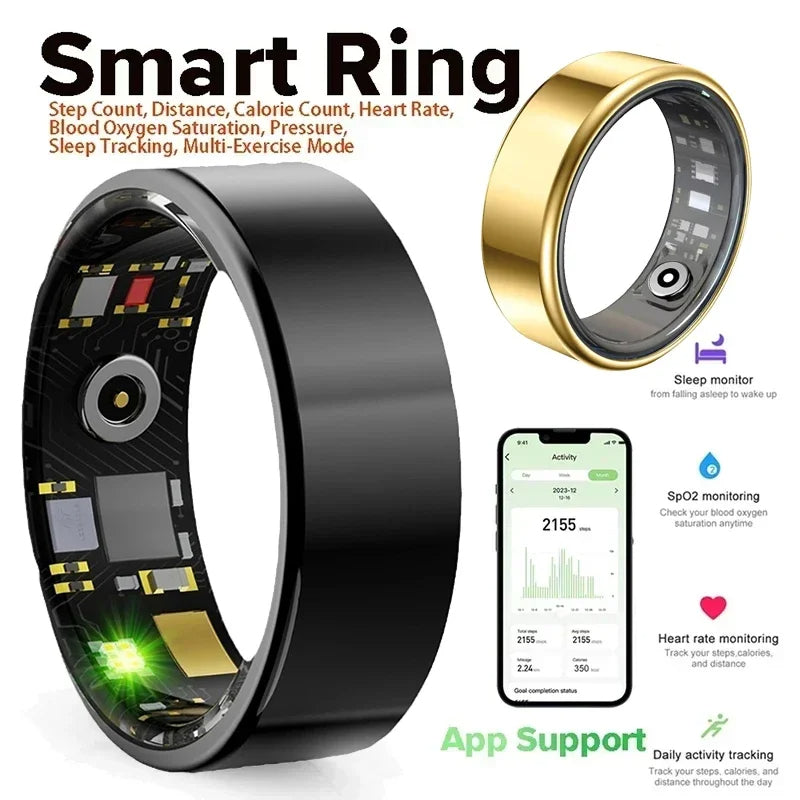 Smart Ring for Men Women Military Grade Titanium Steel Shell Health Monitoring IP68 & 3ATM Waterproof Multi-sport Modes