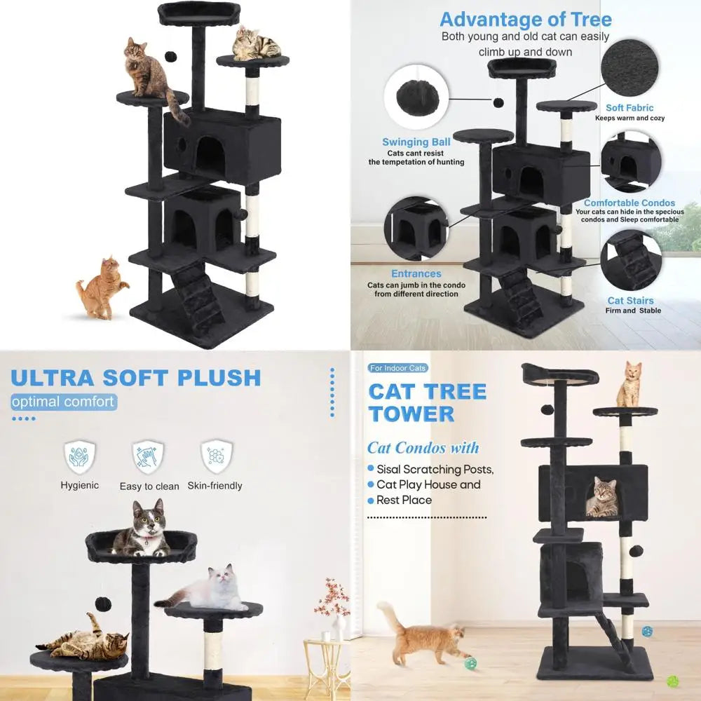 FDW Cat Tree 54in Cat Tower Multi-Level Durable Cat Scratching Post & Cozy Fun Cat Jumping Platform Space Saving Cat Condo Pet P