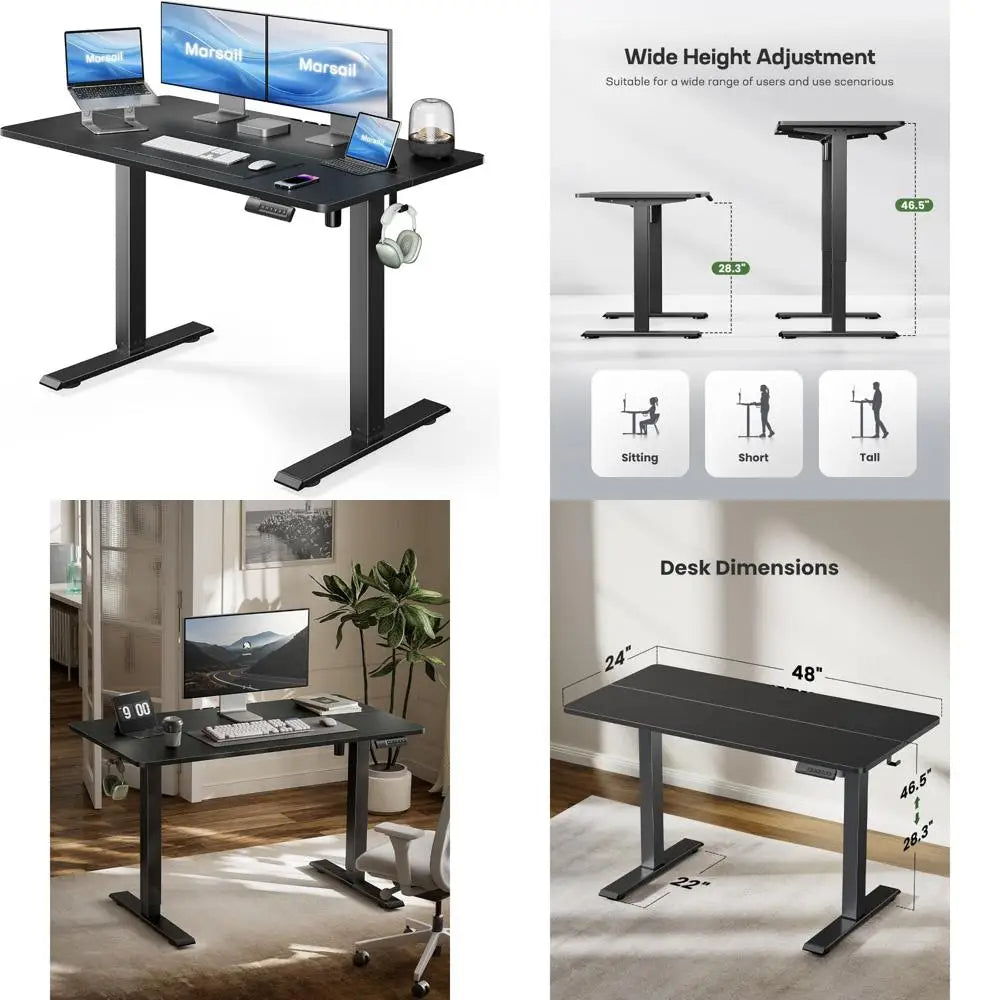 Electric Height-Adjustable Standing Desk for Home Office, 48"x24" with 4 Memory Settings