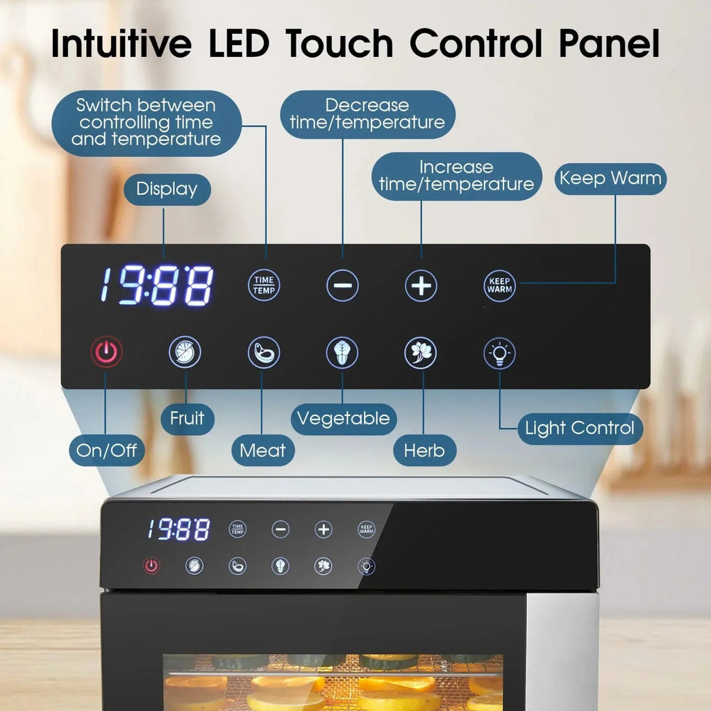 8-Tray Stainless Steel,600W with 4 Presets & Digital Timer for Jerky, Fruit, Herbs - Dishwasher Safe, BPA Free Food Dehydrator