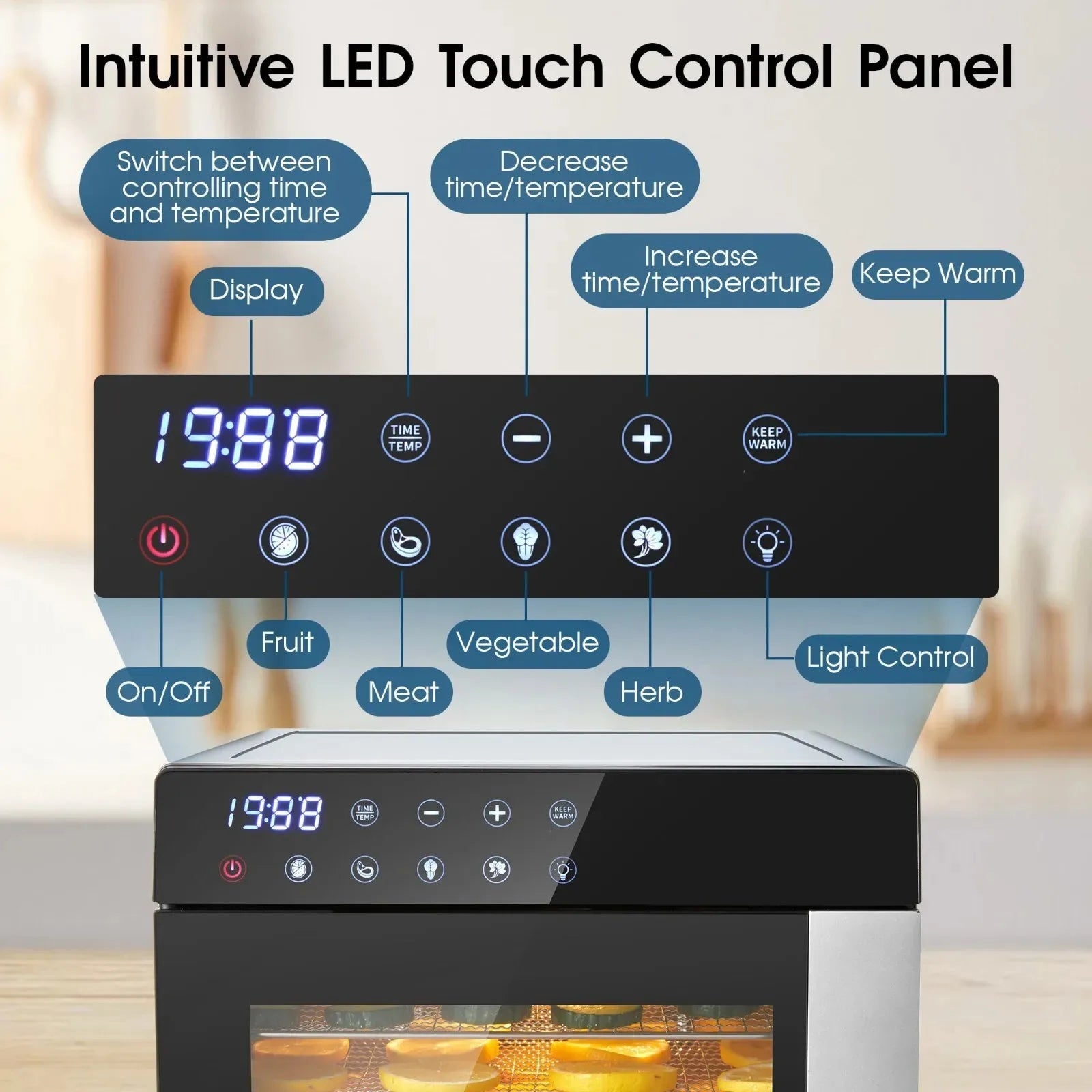 8-Tray Stainless Steel,600W with 4 Presets & Digital Timer for Jerky, Fruit, Herbs - Dishwasher Safe, BPA Free Food Dehydrator