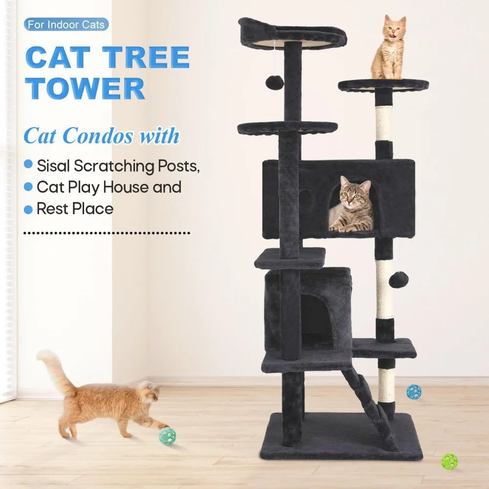 FDW Cat Tree 54in Cat Tower Multi-Level Durable Cat Scratching Post & Cozy Fun Cat Jumping Platform Space Saving Cat Condo Pet P