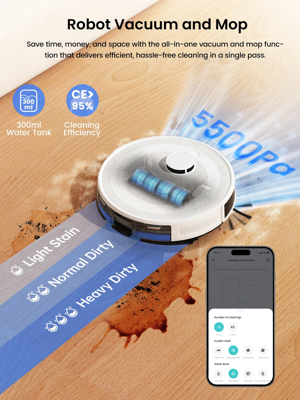 Robot Vacuum with Mop,Self-Emptying, 6000Pa , DTOF Laser Navigation, PSD Obstacle Avoidance, Wi-fi/Alexa Control