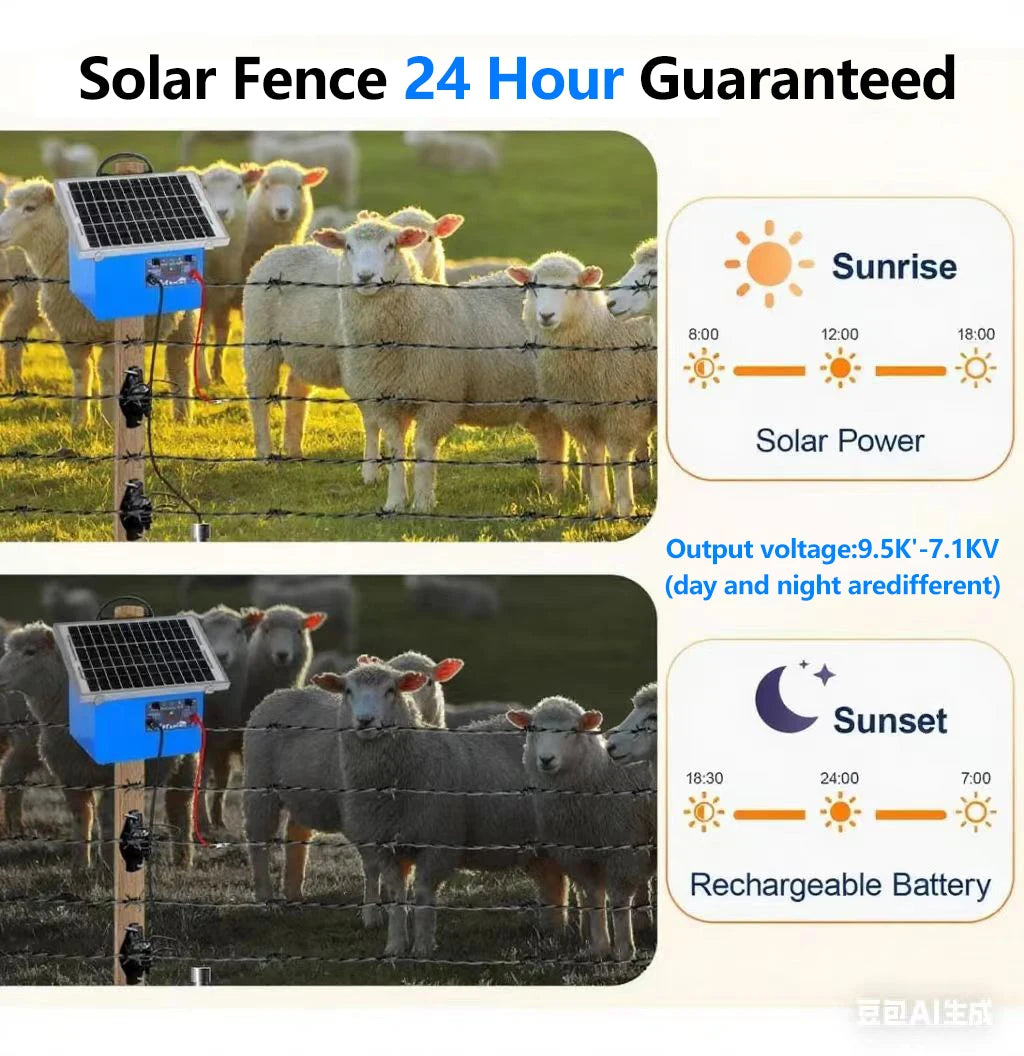 20 Miles Solar Electric Fence Charger, 0.5J Energizer Controller for Livestock No Batte