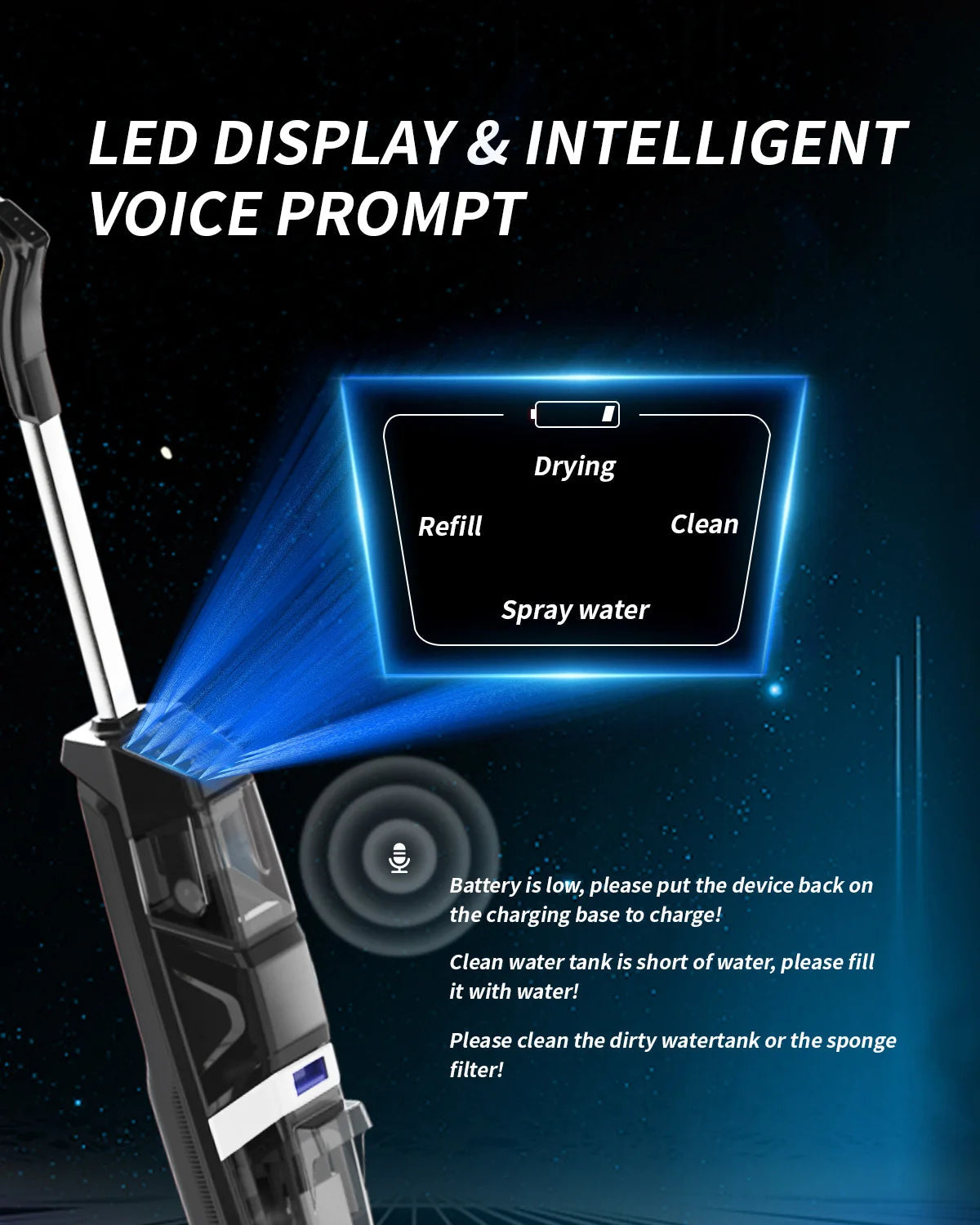 12500Pa Cordless Wet & Dry Vacuum Cleaner with Drying, Multi-Surface Smart Cordless Mop Floor Cleaner Self-Cleaning