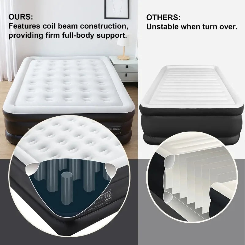 Ophanie Queen Air Mattress, 18-Inch Elevated Inflatable Bed with Built-in Pump, Puncture-Resistant, Quick Inflation/Deflation
