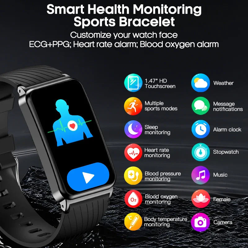 2025 New Smart Watch For Men Women 1.47" ECG Heart Rate Blood Pressure SpO2 Sleep Monitor Fitness Sports tracker Android Watch