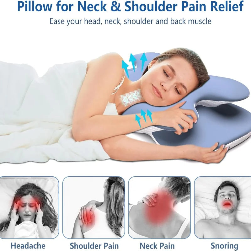 Ergonomic Cervical Pillow Memory Foam Pillow Neck Pain Relief Comes With Ice Silk Pillowcase Adjustable For Back Side Sleepers