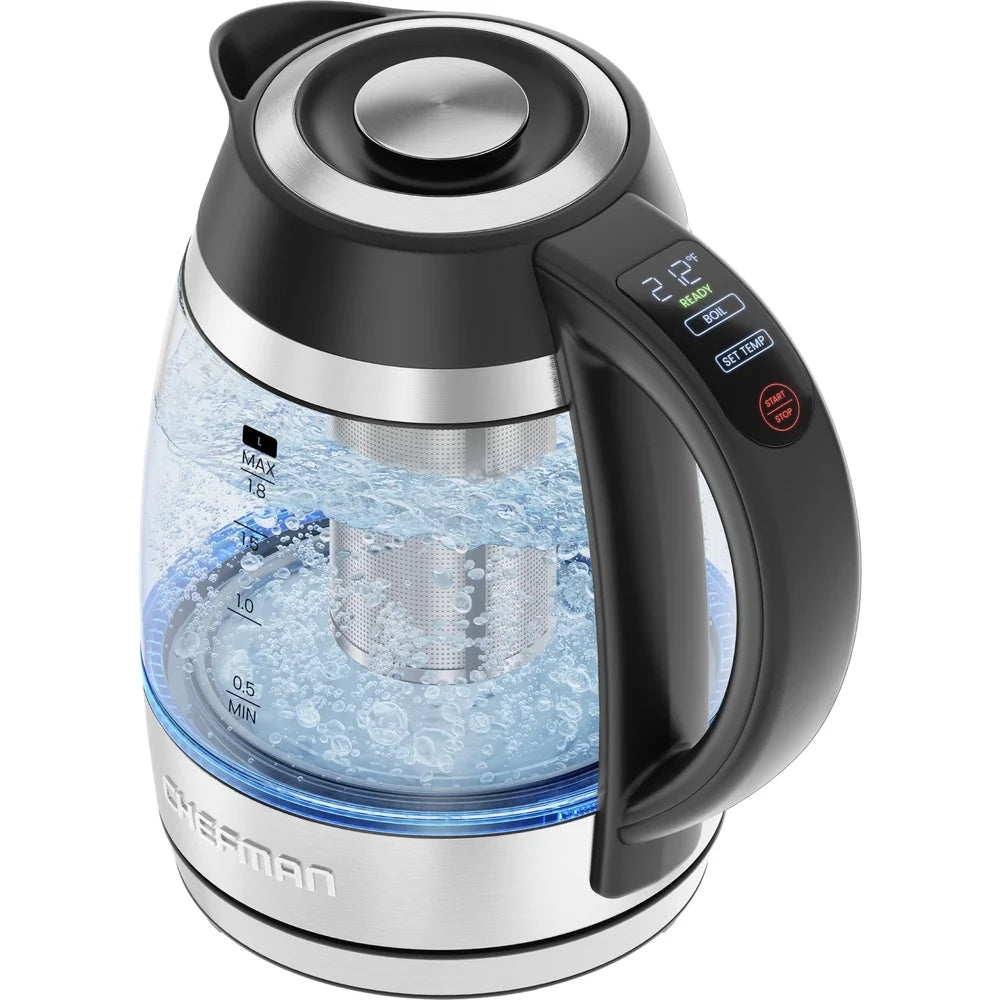 Custom-Temp Electric Kettle 1.8L 1750W with Tea Infuser Stainless Steel Rapid Boiling Keep Warm Function LED Indicator Safe