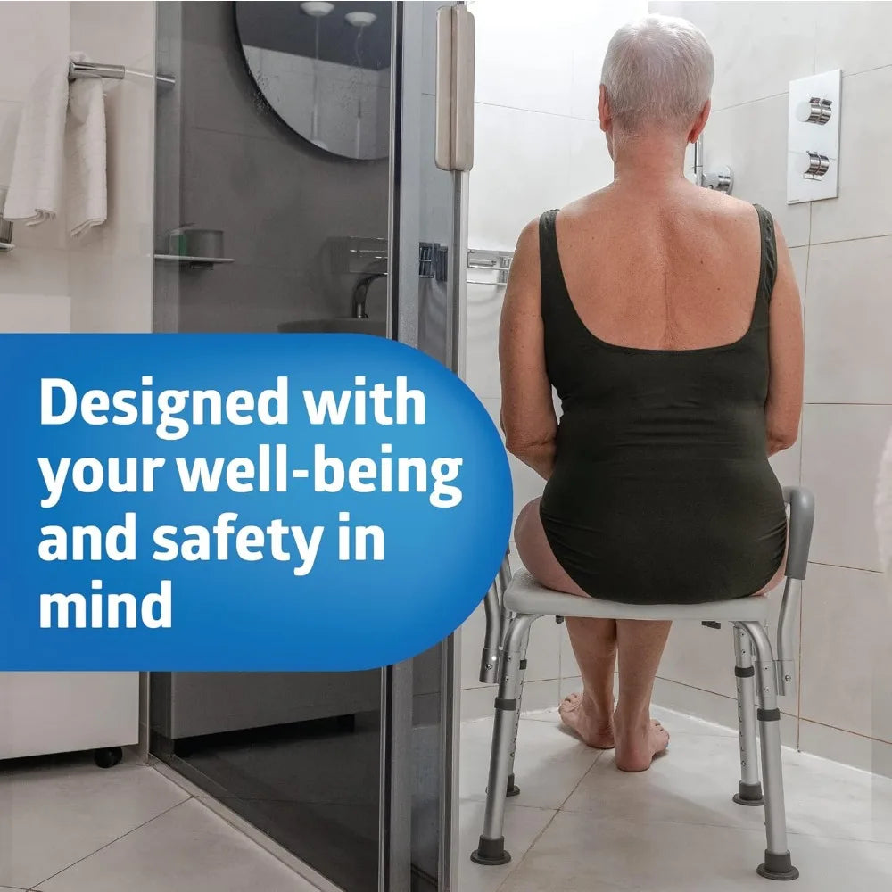 shower chair for inside shower, heavy duty, 350 lb capacity, adjustable height, non-slip seat with padded armrests & back, whit