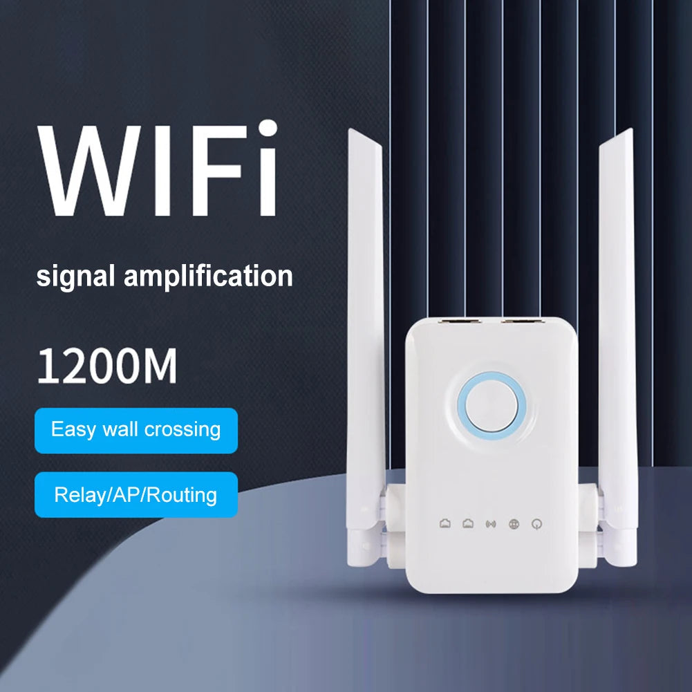 1200Mbps Signal Booster 5G Wireless WiFi Repeater 4 High-Gain Antennas Wi-Fi Amplifier Dual Band 5GHz 2.4GHz Wifi Range Extender