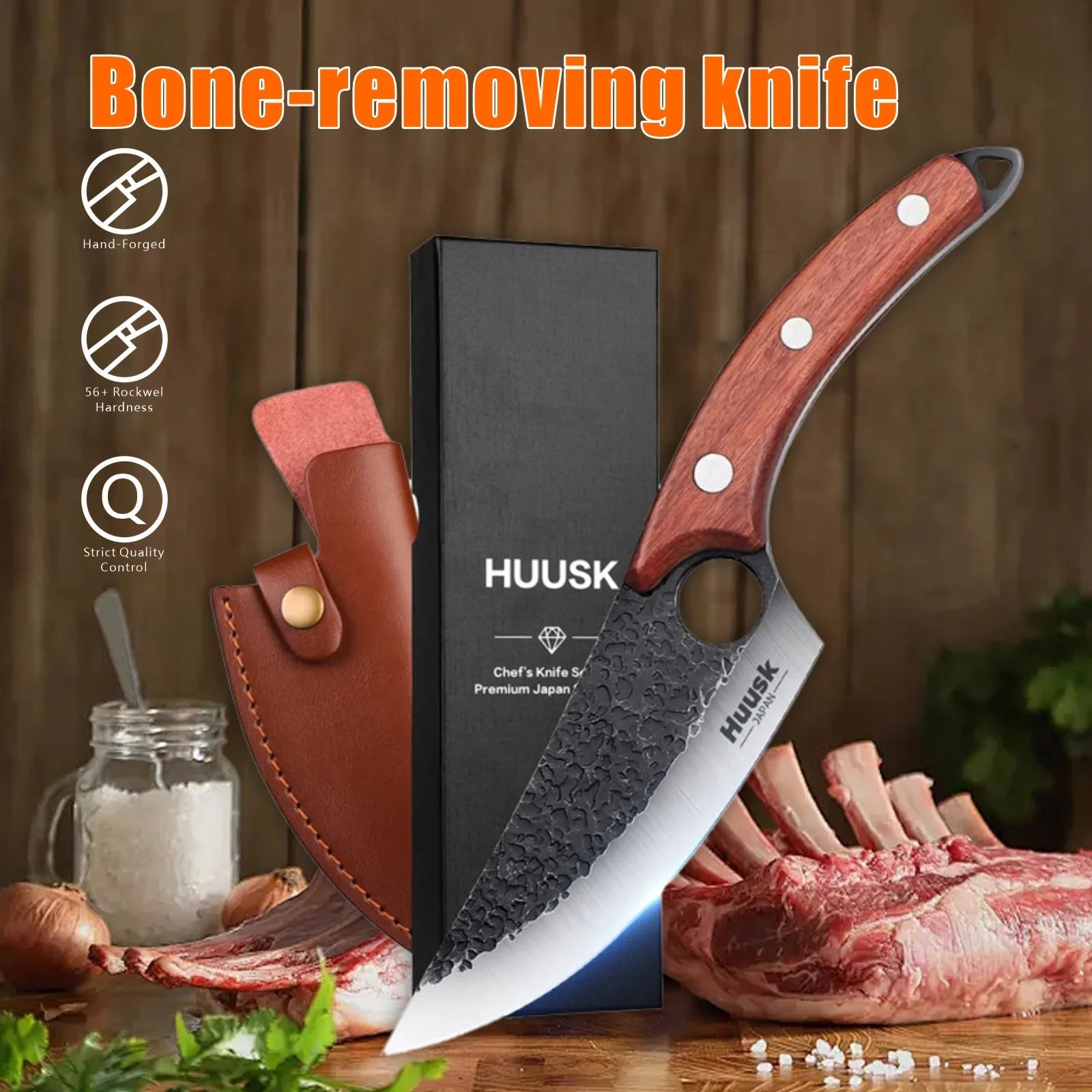 Sharp and wear-resistant boning knife, ultra-sharp stainless steel fixed blade, outdoor, gift, kitchen standing