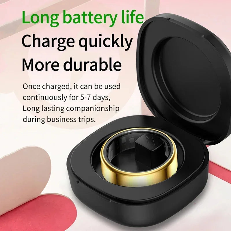 Smart Ring for Men Women Military Grade Titanium Steel Shell Health Monitoring IP68 & 3ATM Waterproof Multi-sport Modes