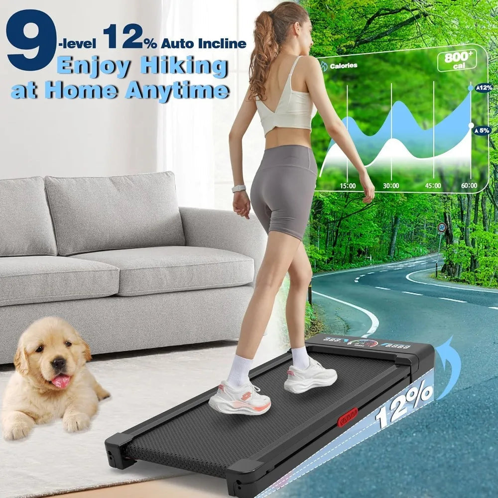 Upgraded version-Walking Pad Treadmill with 12% 9-Level Auto Incline, 450 lbs Capacity RGB LED Screen, Bluetooth Speaker Under