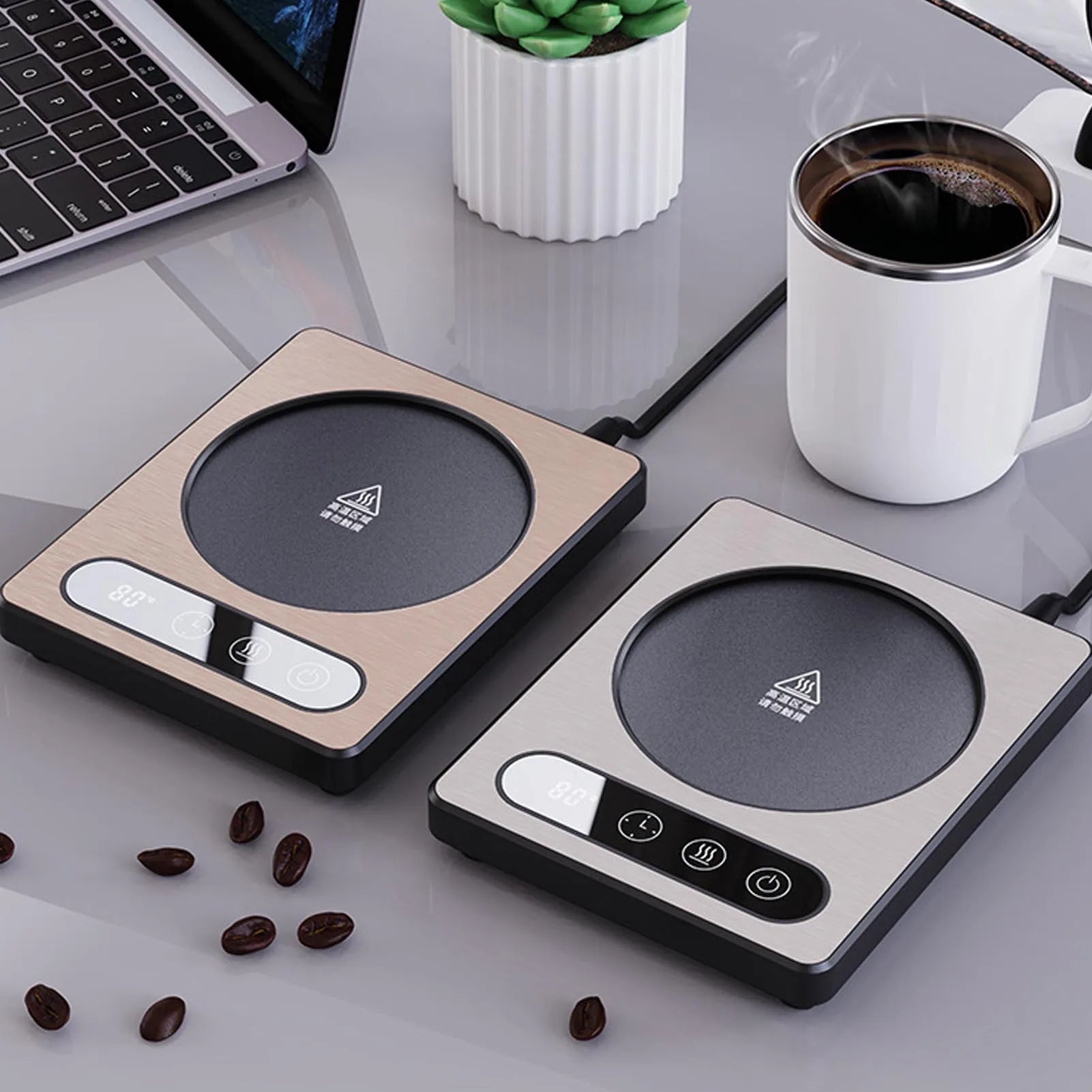 Coffee Cup Heater 36W Touch Control 12h Timing Smart Coffee Mug Heater for Coffee Beverage Milk Tea Hot Chocolate Silver