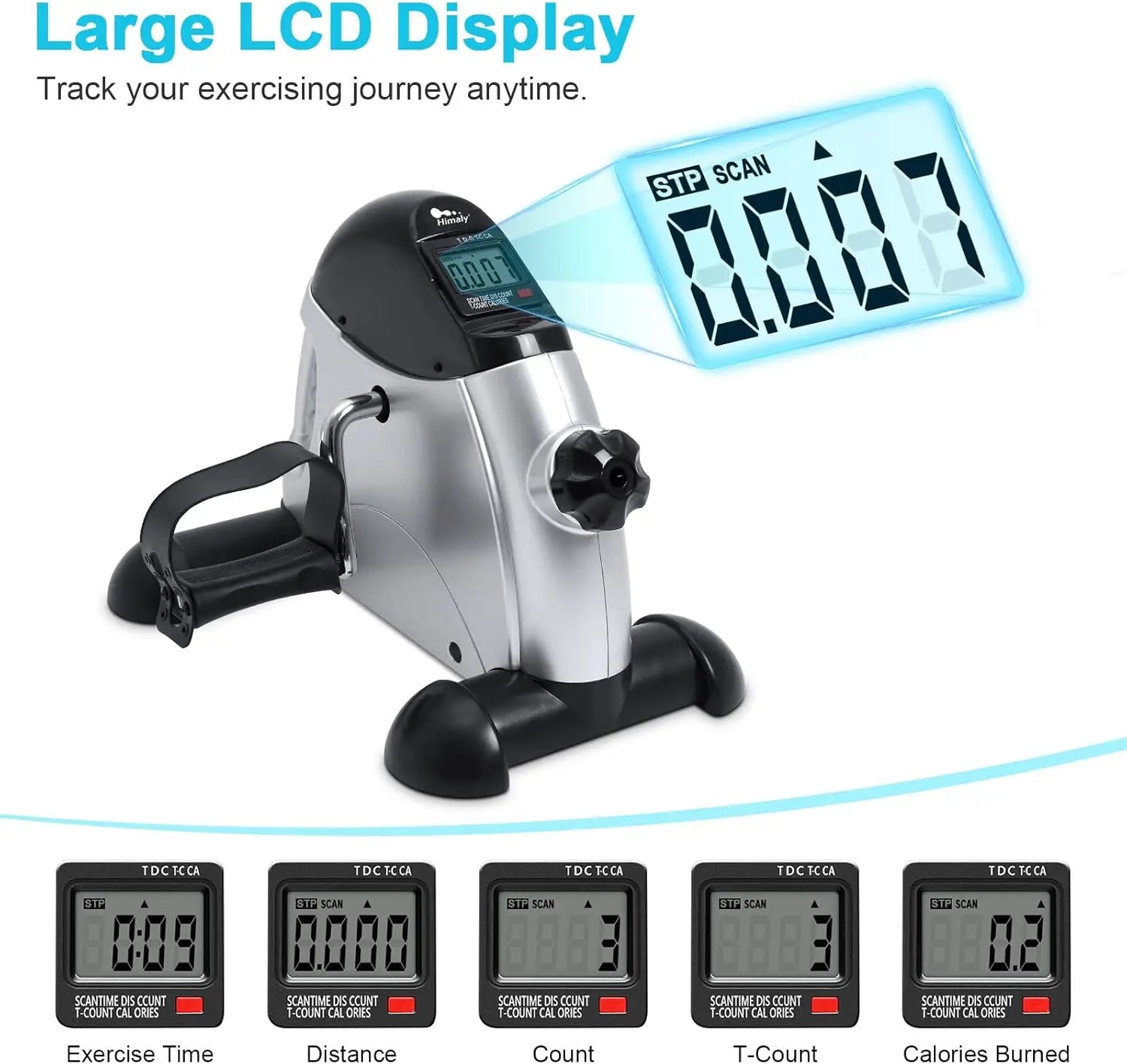 Mini Exercise Bike, himaly Under Desk Bike Pedal Exerciser Portable Foot Cycle Arm & Leg Peddler Machine with LCD Screen Display