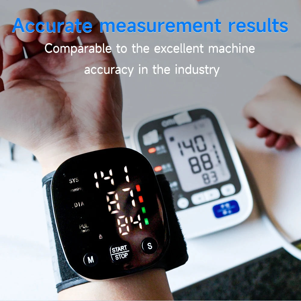 Rechargeable Digital Wrist Blood Pressure Monitor Sphygmomanometer Tonometer Tensiometer Heart Rate Meter BP Monitor