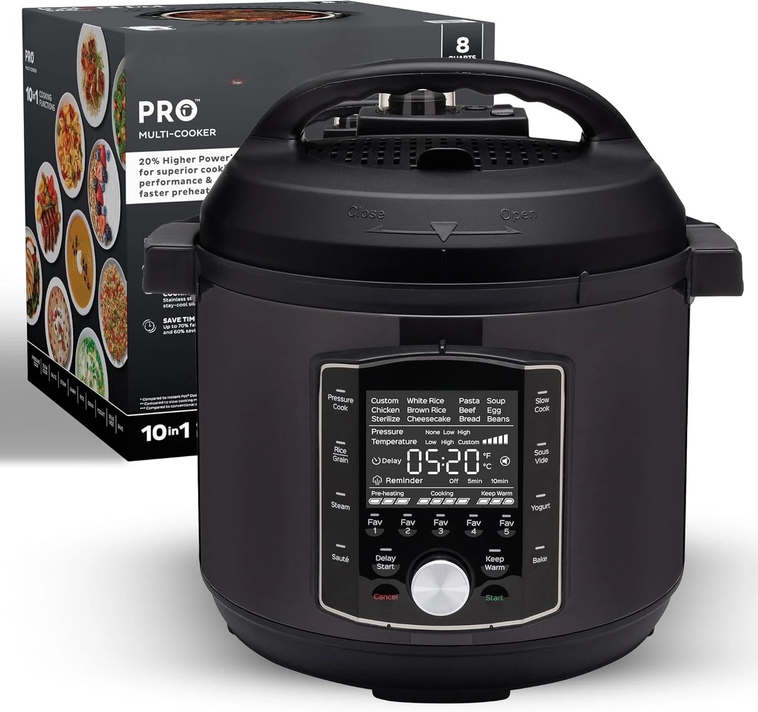 (8 QT) 10-in-1 Pressure Cooker, Slow Cooker, Rice/Grain Cooker, Steamer, Sauté, Sous Vide, Yogurt Maker, Sterilizer, and Warmer
