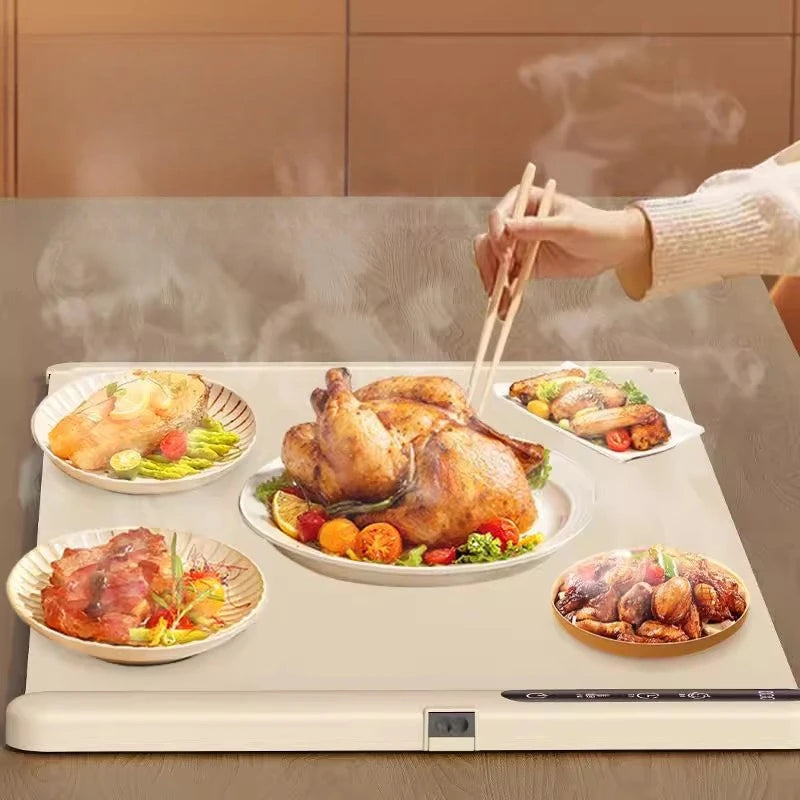 220V Multifunctional Electric Warming Tray Food Warmer Plate Foldable Portable Smart Food Fast Heating Mat With 3 Tem Setting
