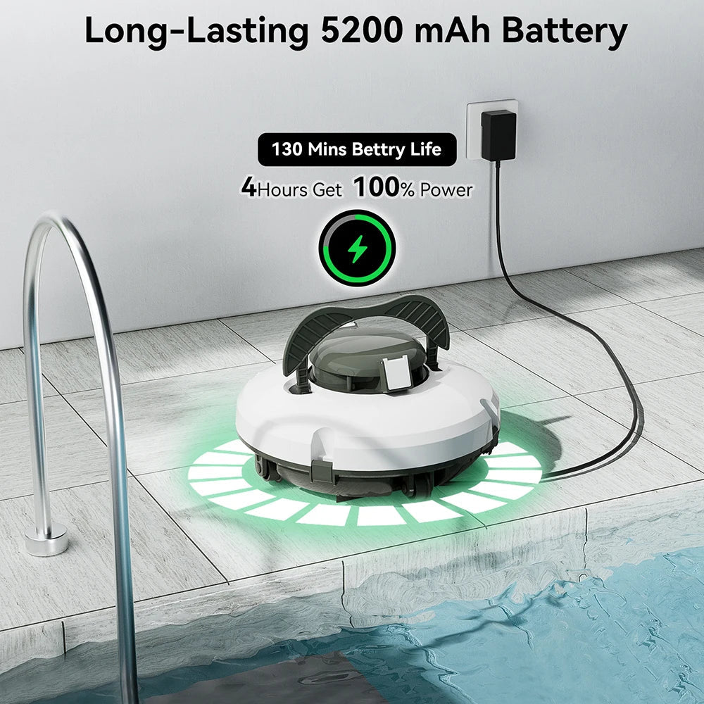 Redkey S100 Cordless Robot Pool Cleaner 28W 5200mAh 130-Min 180μm Filtration Auto-Cleaning Pool Vacuum Cleaner IPX8 Waterproof