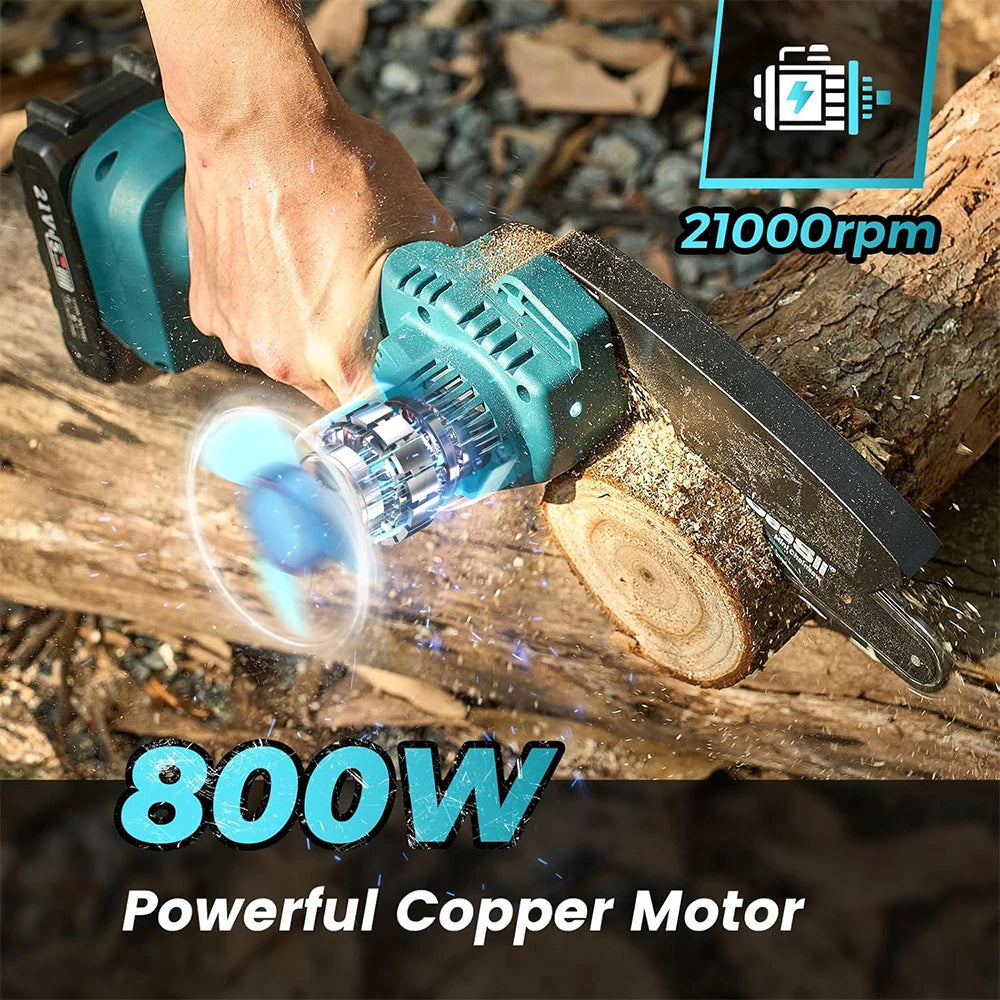 Mini Chainsaw Cordless 6-inch Handheld Electric Power Chain Saw for Garden Tools Tree Trimming Wood Cutting Best Gifts