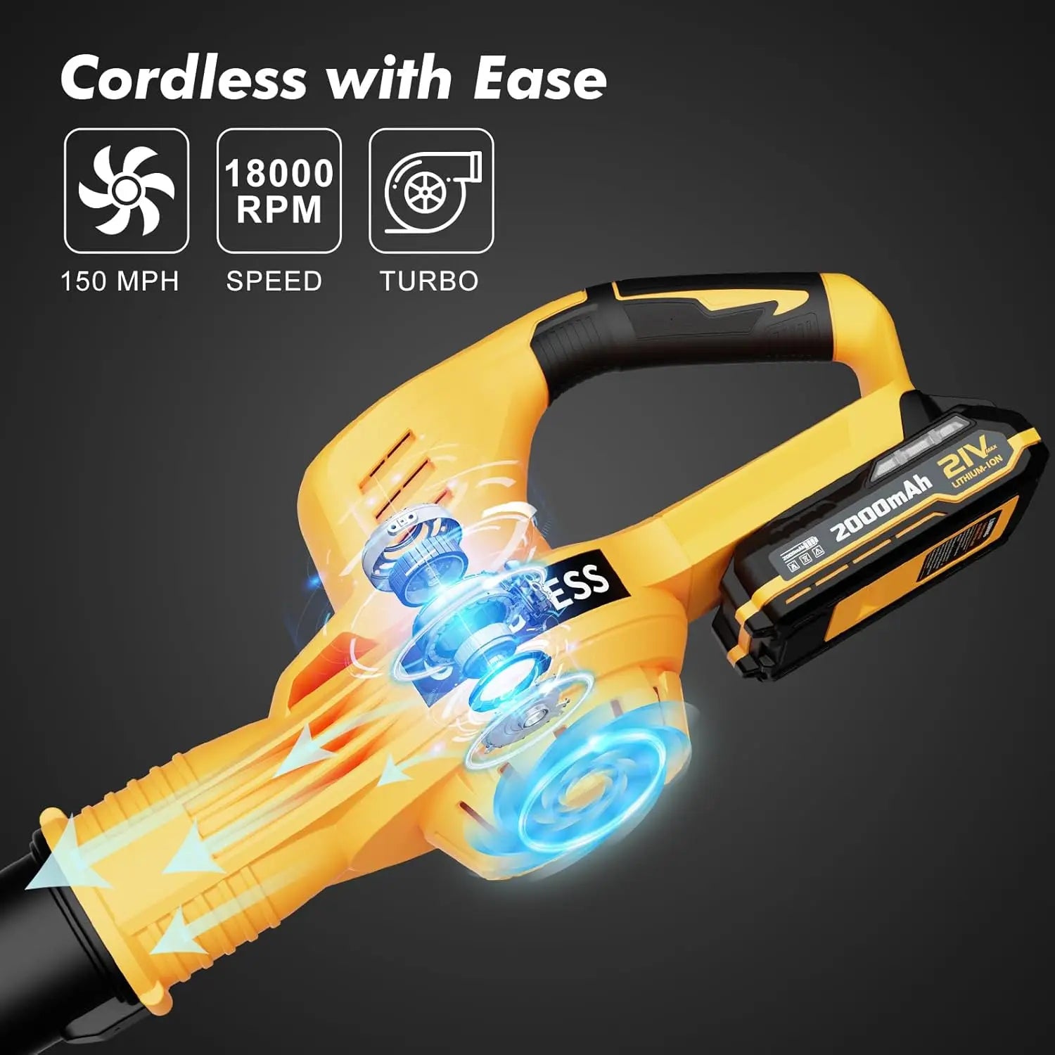 Leaf Blower Cordless with 2 Batteries and Charger, 21V Electric Leaf Blower with 2 Speed Modes, 2.0Ah Lightweight Battery Powere