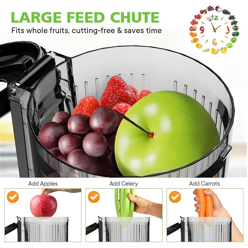 Masticating Cold Press Juicer Machines 5.3 Inch Wide Feed Chute Juice Extractor High Output Easy Clean Whole Fruit Juicing