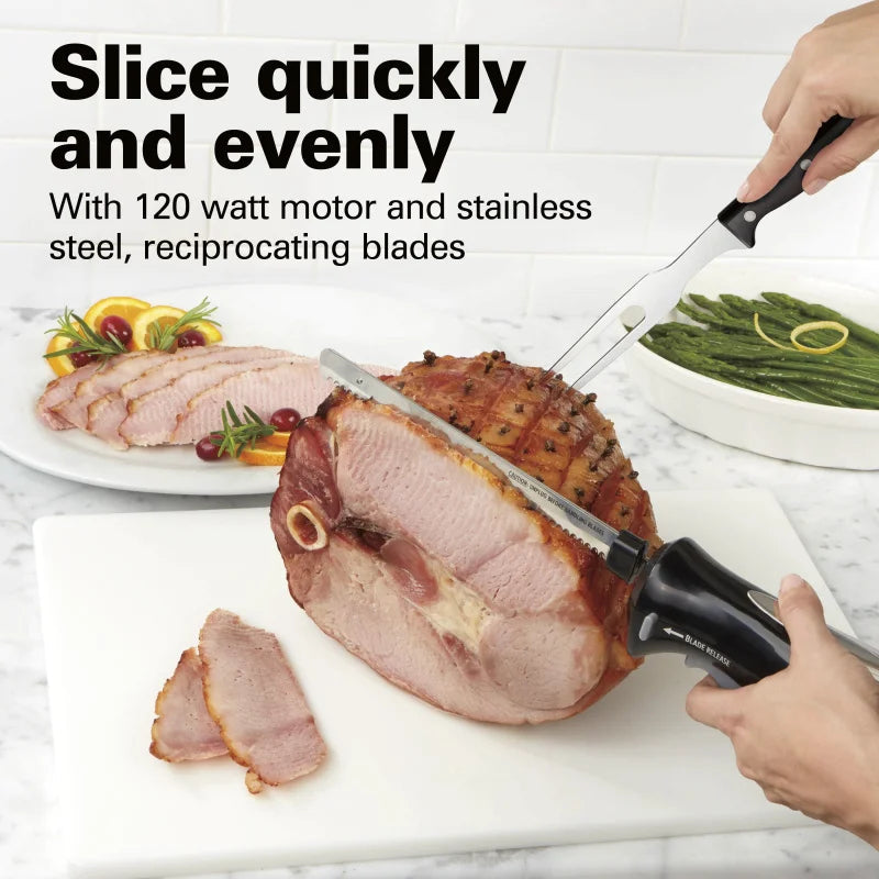 Electric Knife Set with Cool-Touch Ergonomic Handle, Stainless Steel Blades, Fork and Storage Case, 74277-W