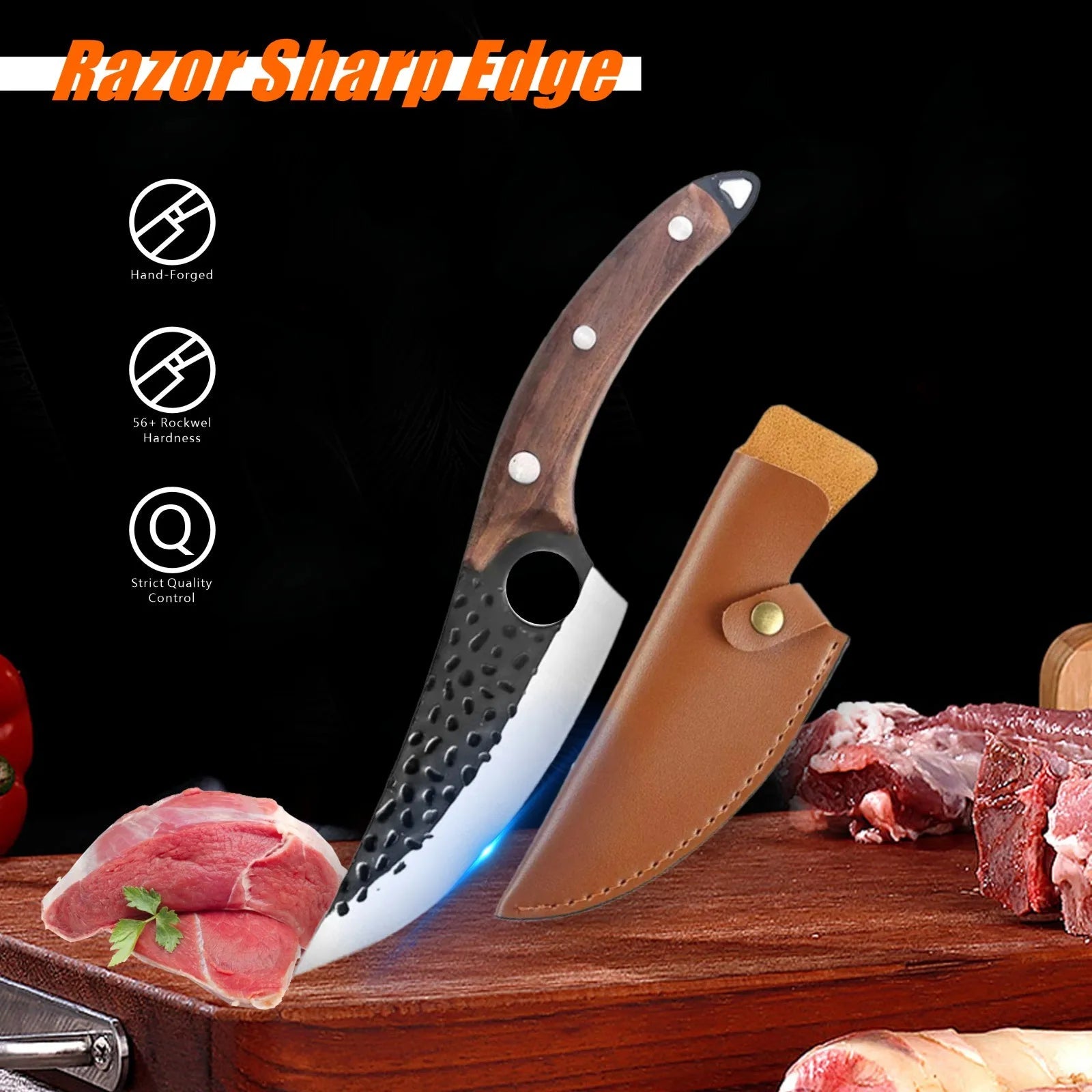 Sharp and wear-resistant boning knife, ultra-sharp stainless steel fixed blade, outdoor, gift, kitchen standing